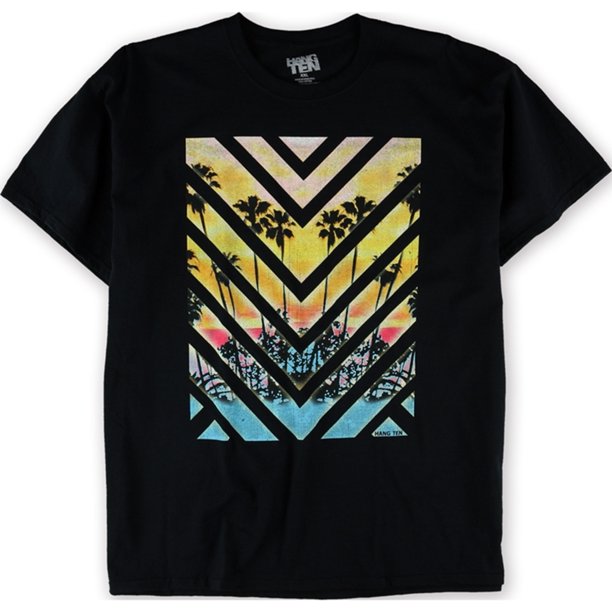 Hang Ten - Camiseta gráfica para hombre con diseño de palmeras Chevron, color negro, talla mediana Hang Ten Camiseta gráfica