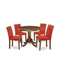 thumbnail image 2 of ANAB5-MAH-72 5Pc Round 36" Table And 4 Parson Chair With Mahogany Leg And Pu Leather Color Firebrick Red, 2 of 5