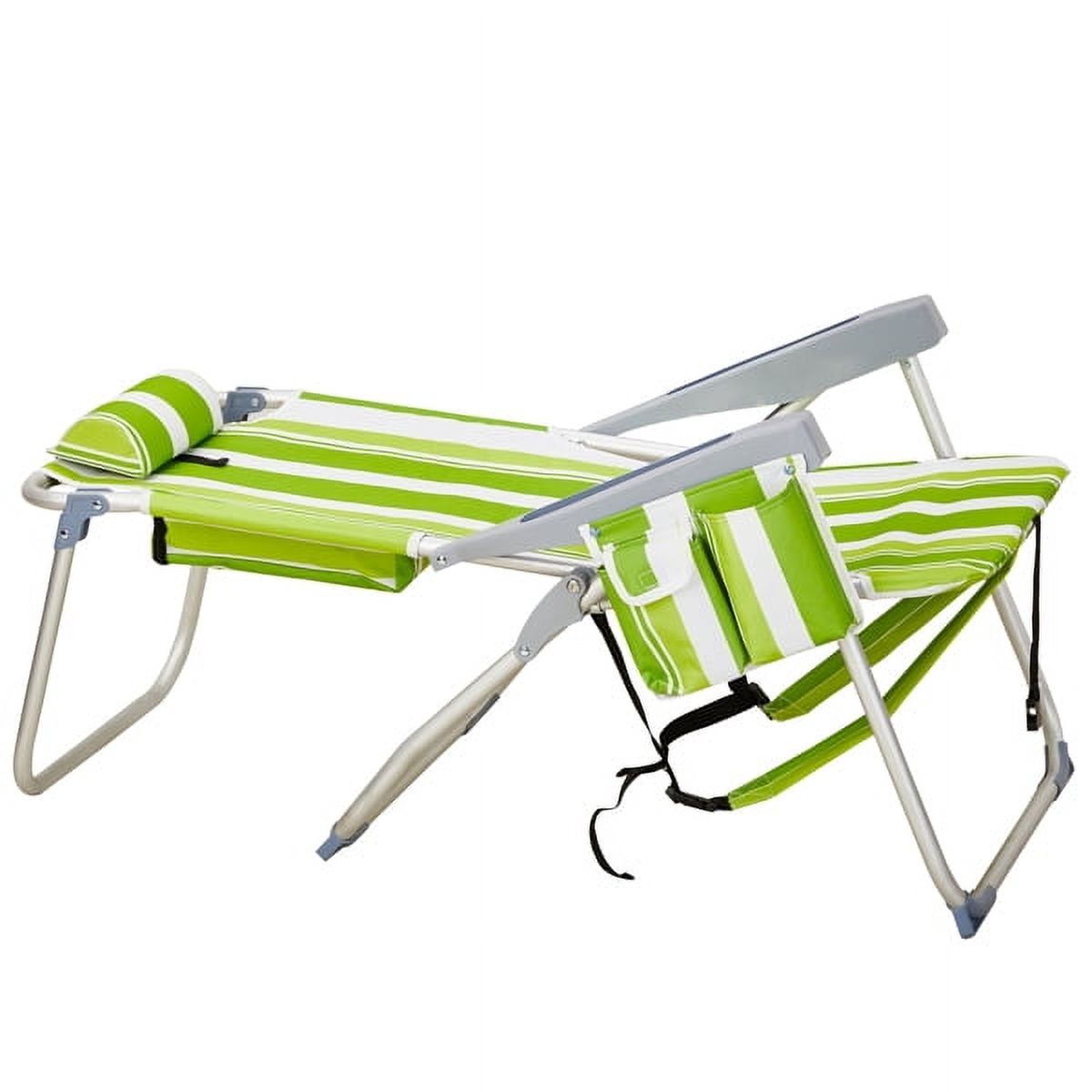 Alvantor High-Seat Beach Chair, 5-Position Reclining Aluminum Frame, Green Stripe