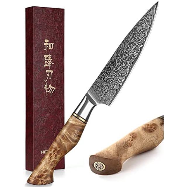 HEZHEN 5 inch Utility Knife Kitchen with Razor Sharp- Damascus Steel with Rose Pattern Multifunctional VG10 Professional Paring-Fruit Knife- Master Series Ergonomic Figured Sycamore Wood Handle