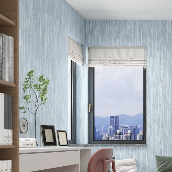 Grasscloth Wallpaper Textured 24in X 393in Fabric Contact Paper Light Blue Wall Paper Textured Linen Peel and Stick Self-Adhesive Thick Vinyl Embossed Film Wallpaper