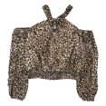 thumbnail image 1 of GUESS Womens Hannaa Cold Shoulder Blouse, Brown, X-Large, 1 of 1