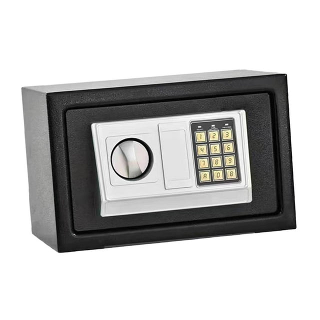 Caja de seguridad compacta y práctica con teclado digital de fácil programación. Ideal para hogar, dormitorio, armarios, hoteles y joyería.