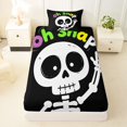 thumbnail image 3 of Feelyou Cute Skeleton Twin Sheets, Spooky Oh Snap Letter Bedding, Black, 3pcs, 1 Flat Sheet, 1 Fitted Sheet and 1 Pillowcase, 3 of 5