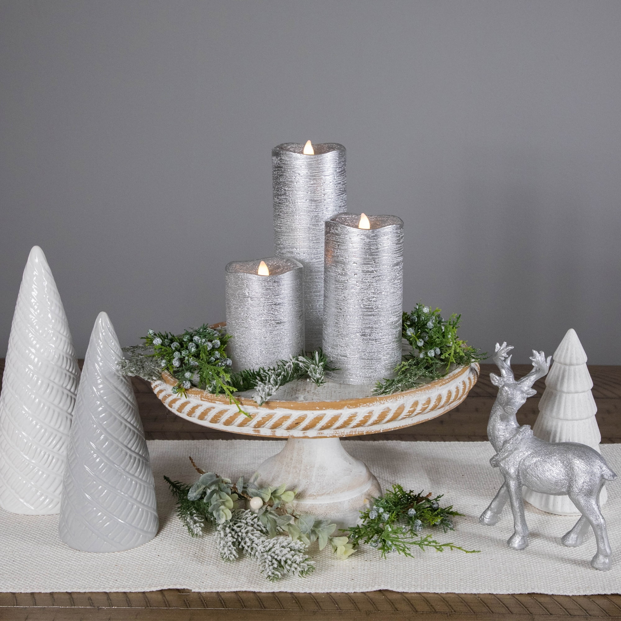 Northlight Set of 3 Silver LED Flickering Christmas Flameless Pillar Candles 8"