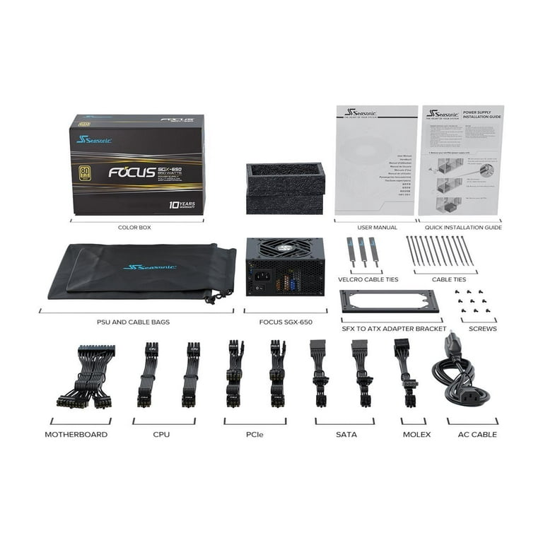 Seasonic FOCUS SGX-650, 650W 80+ Gold, Full-Modular, SFX Form, 10