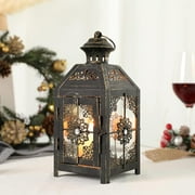 JHY DESIGN Medium Outdoor Metal Candle Lantern with Tempered Glass (Black)