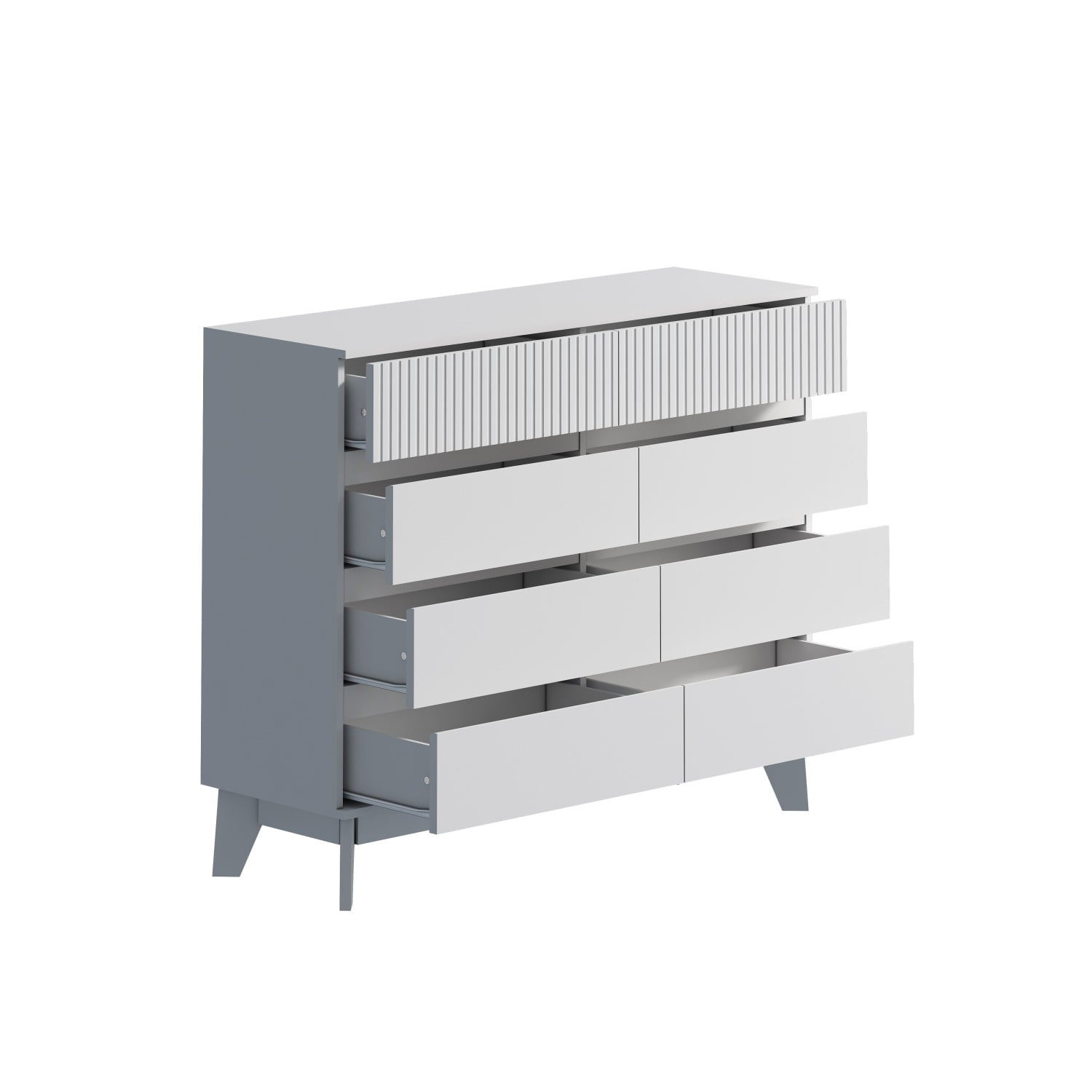 Kadyn 8-Drawer Nursery Dresser, Chest of Drawers with Decorative Finish, White TV Stand, Storage Cabinet for Bedroom