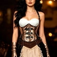 thumbnail image 6 of Halter Buckle Underbust Corset with Straps, Lace-Up Waist Cincher Belt Boned, Concert Club Tops for Women, Coffee Size S, 6 of 6