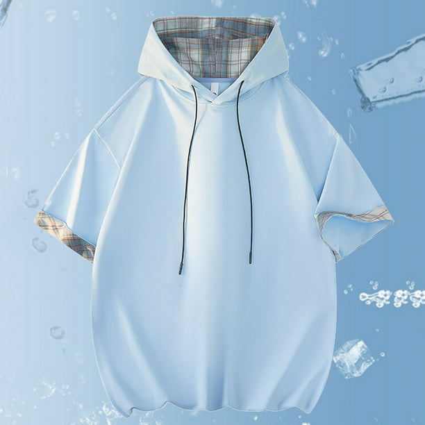 Blusa con capucha de manga corta para hombre, jersey informal con capucha, chaleco de poliéster con capucha de manga corta para hombre.