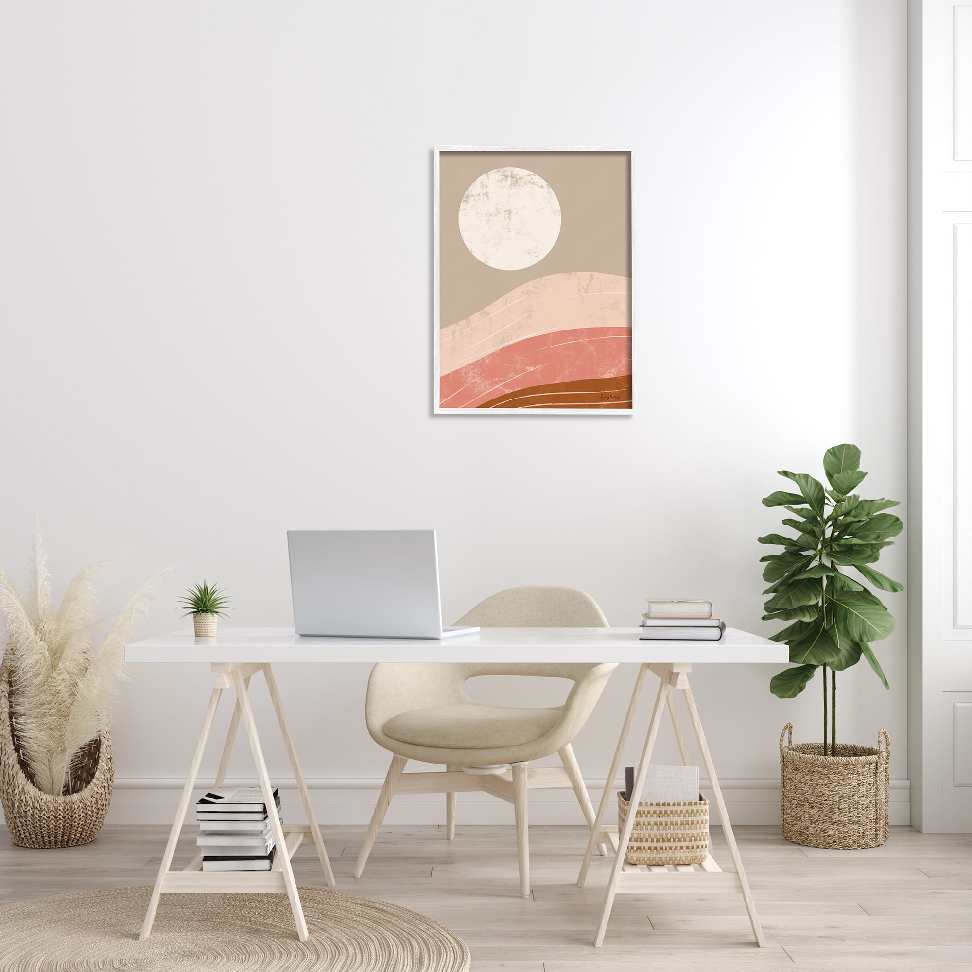 Stupell Industries Desert Sun over Abstract Mountain Landscape Terracotta Brown Landscape Painting White Framed Art Print Wall Art, 24 x 30