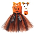 thumbnail image 2 of EnJoCho Toddler Girls Halloween Pumpkin Tutu Tulle Dress 3pcs Set with Bag Headband Dress Par𝗍y Outfit Photo Cute Celebration Dress, 2 of 8