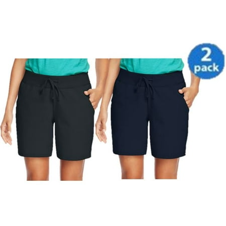 Drawstring Print Boardshorts - Hanes Womens 7 inseam Jersey Knit Pocket Shorts with Drawstring Waist 2-Pack Bundle