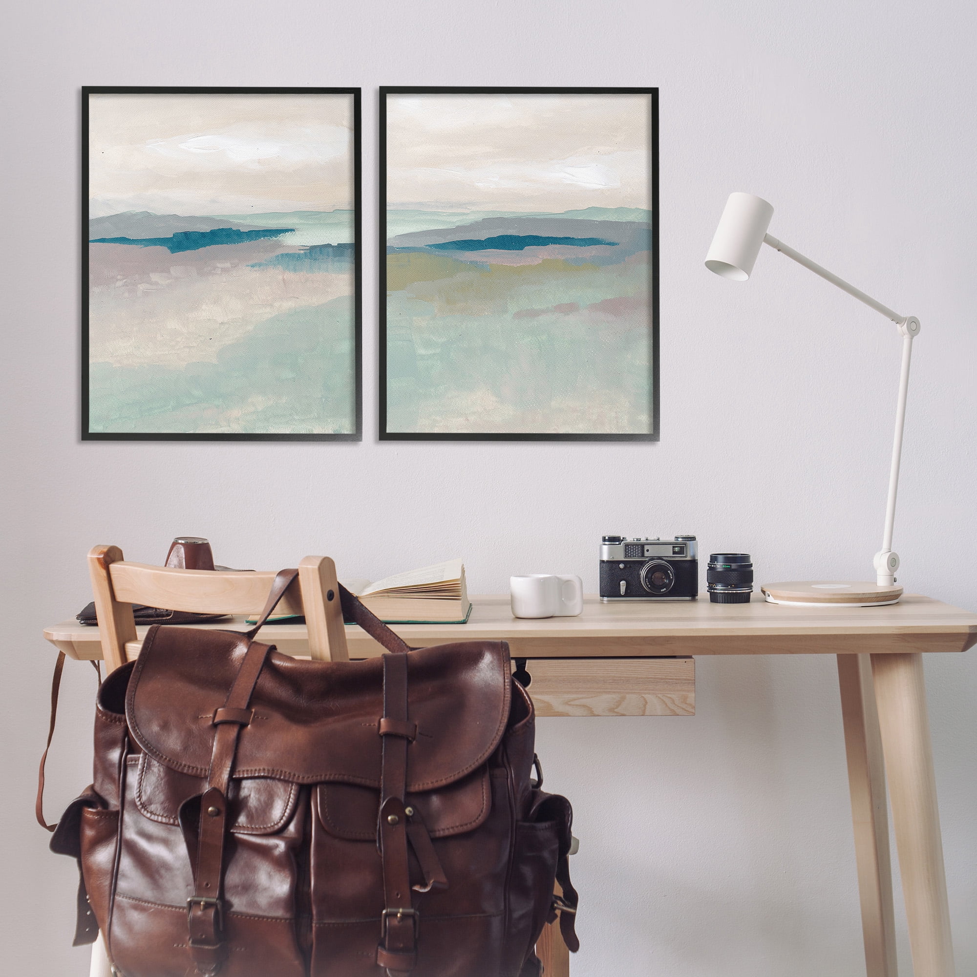 Stupell Industries Soft Abstract Terrain Landscape Painting Black Framed Art Print Wall Art, 24 x 30, Set of 2