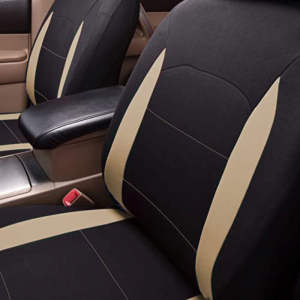 Flying Banner Car Seat Covers Front Seats Rear Bench Polyester car seat  Protectors Easy installations Rear Bench Split Classic Man Lady Truck (Full  Set -- Low Back, Black Beige)