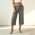 thumbnail image 6 of VBVC Women's Cotton Linen High Waisted Capri Pants , Wide Leg Work Beach Cropped Trousers For Women , Ladies' Button Fly Breathable Pants with Pockets,Gray,S-2XL, 6 of 8