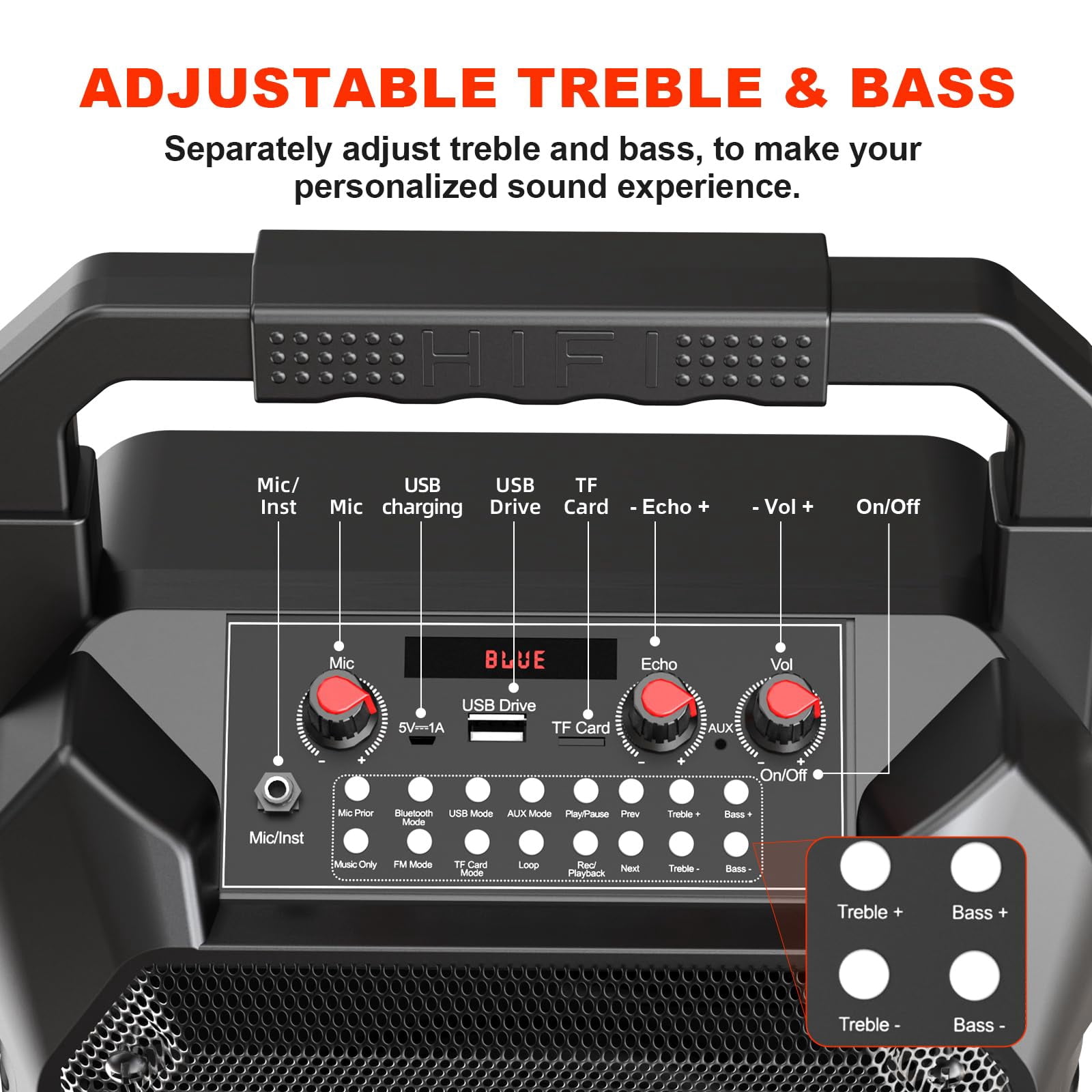 HUABAO Karaoke Machine, Portable Bluetooth Speaker with 1 Wireless Microphone and Remote Control for Home and Outdoor Party