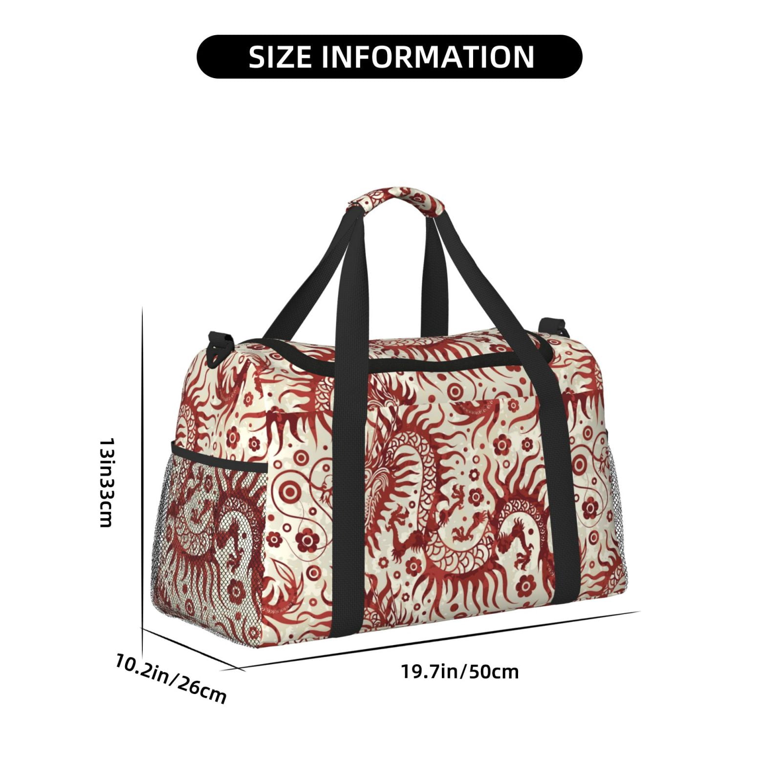 Fuzoiu Dragons1 Print Travel Duffle Bag,Carry On Tote Bags,Duffel Bag,Sport Gym Bag, Hospital Bag for Labor and Delivery, Overnight Bag,Luggage Bag
