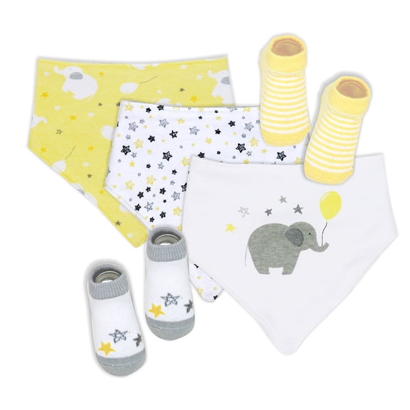 5 Pc Baby Bibs & Socks, Yellow Eleph