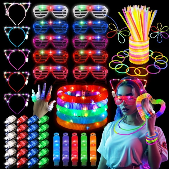 Ayieyill 145pcs Glow in The Dark Party Supplies for Kids Adults, Neon Light Up Christmas Party Favors with Glow Sticks