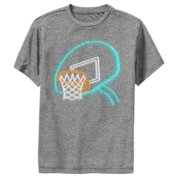 Boy's Lost Gods Neon Basketball Hoop Performance Graphic Tee Charcoal Heather Large