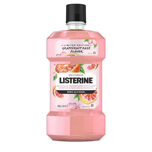 Listerine Zero Alcohol Mouthwash, Grapefruit Rose Flavor, 500 mL