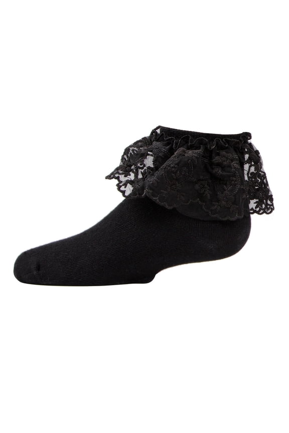 Hello Darlin Flower Petal Anklet | Girls Ankle Socks by MeMoi 4 / Black MKF 6028