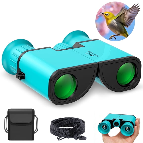 BNISE Kids Binoculars, 8x21 Compact Optics High Resolution BAK4 Prism FMC Lens, Shockproof Outdoor Bird Watching Binoculars for Kids Ages 6-12, Green
