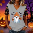 thumbnail image 2 of Qwertyu Womens Halloween Shirts Plus Size Funny Ghost Pumpkin Print Short Sleeve V Neck Halloween Tshirts Casual Cute Halloween Tops Gray S, 2 of 4