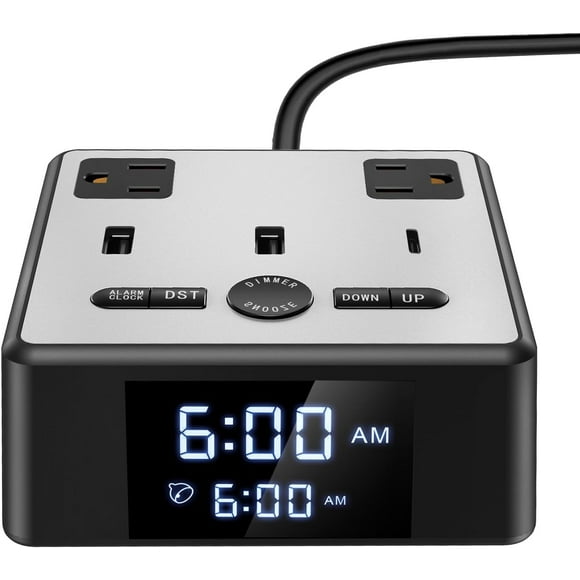 ERDS-Multi-Function Led Light Wake Up Alarm Clock - Dual Alarms, 4-Level Adjustable Brightness, 2 AC Outlets + 3 USB Fast Charging Ports, Safe and Convenient Bedside Companion Thanksgiving&Christmas