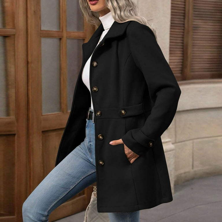 Maplenight Trench Coats for Women Single Breasted Turndown Collar