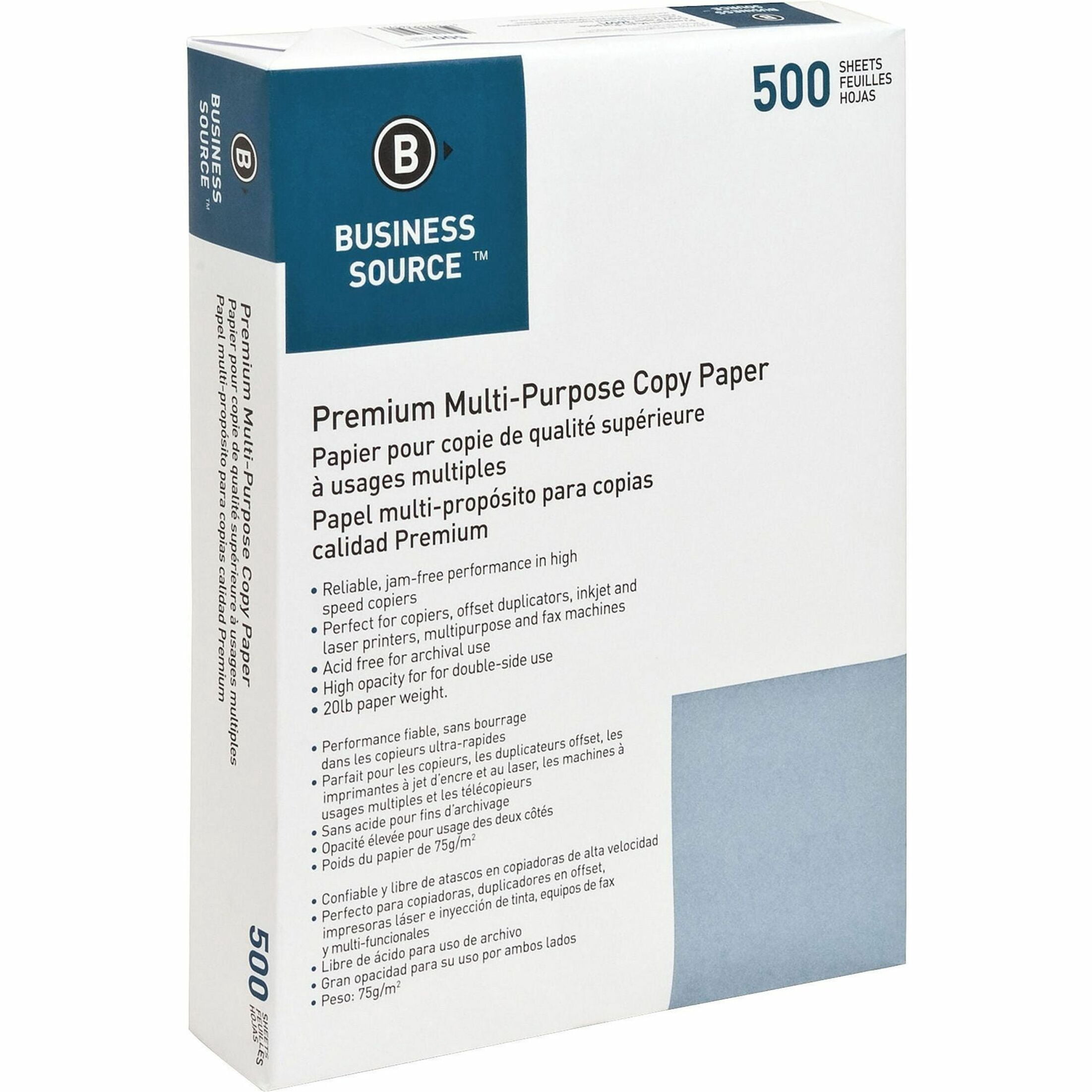 Business Source, BSN32125, Premium Multipurpose Copy Paper, 2500 / Carton, White