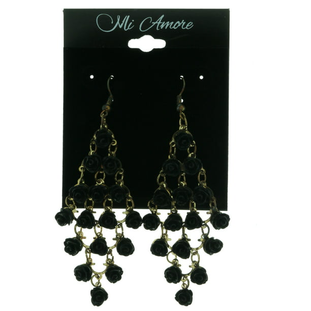 Black Gold Tone Colored Metal, Black And Yellow Gold Chandelier Earrings