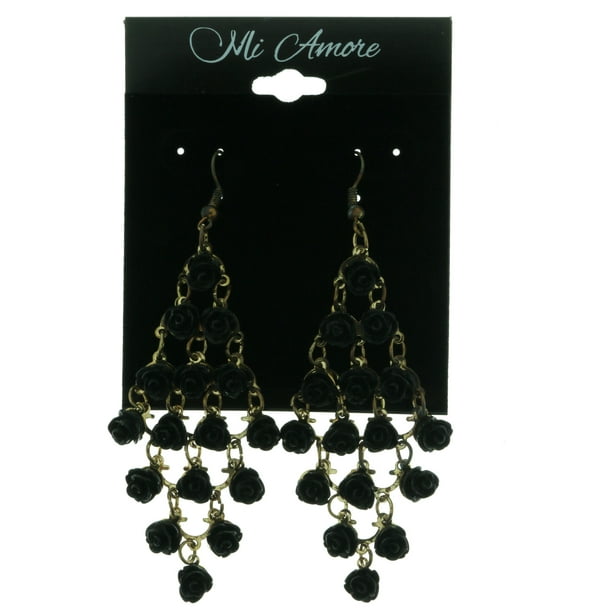 Black Gold Tone Colored Metal Chandelier Earrings Com Black Gold Tone Colored Metal, Black And Yellow Gold Chandelier Earrings