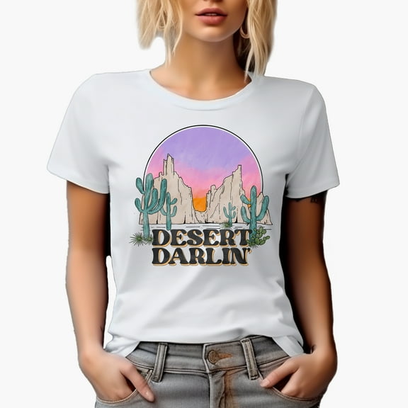 Desert Darlin with Retro Western Desert Art Merch Gift, White T-Shirt, Small