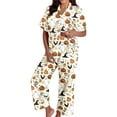 thumbnail image 2 of Lounge Sets for Women BWASD Cozy Satin Printed Pajama Set Short Sleeve Top and Pants Home Wear Sleepwear Halloween Autumn Holiday Night for Halloween Funny Gift Beige,L, 2 of 8