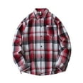 thumbnail image 2 of Men's Casual Plaid Flannel Long Sleeve Button Down Shirt Loose Plus Size Shirts for Men Red L, 2 of 4