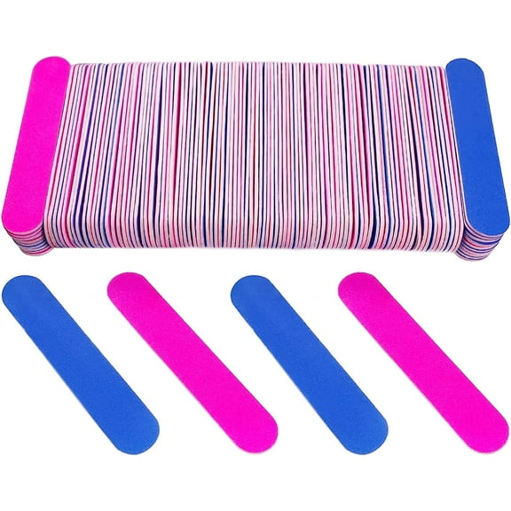 100 Pcs Nail Files for Nature Nails Small Disposable Double Sided Colorful Nail File Bulk for Home Salon Travel Size Mini Manicure Kit for Men Women Kids Wood Emory Pink/Blue