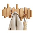 thumbnail image 1 of Estante de abrigo montado en la pared de madera natural con gancho, ganchos de arte de la pared de entrada, estante de abrigo de la clave del piano, 1 of 7