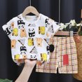 thumbnail image 2 of NOLDARES Baby Boy Summer Outfits 2 Pieces Short Sleeve Shirt Tee Cute Octopus Graphic Casual Drawstring Shorts Clothes(Khaki,3-4 Y), 2 of 4