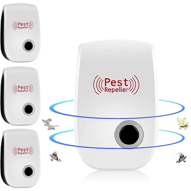 Repelente ultrasónico para ratones y ratas (paquete de 4), dispositivo ultrasónico para uso en interiores, dispositivo antirratones para insectos, mosquitos, cucarachas, ratas, hormigas y arañas.