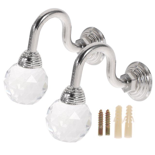 GOOHOCHY 2 ganchos de cortina con borlas de cristal transparente para colgar en la pared, multiusos, para colgar abrigos (plateados)