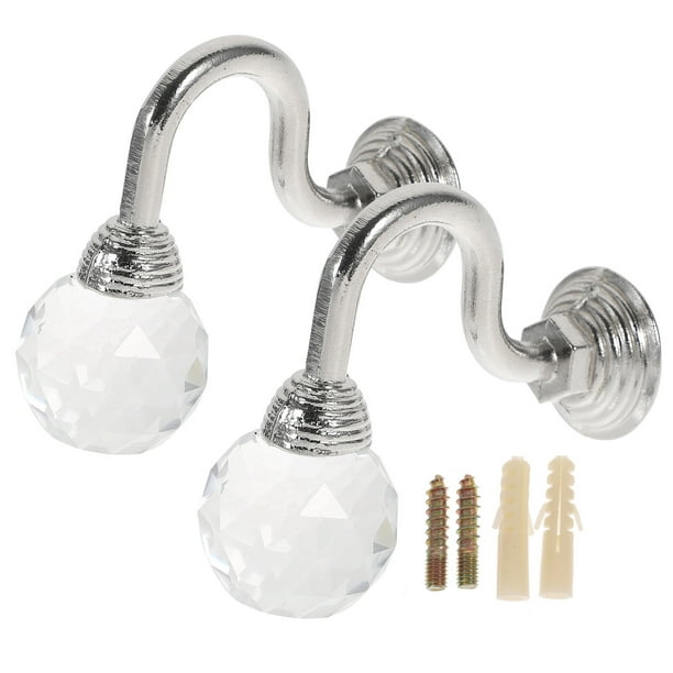 EeaseMX 2 ganchos de pared para cortinas con borlas de cristal transparente, multiusos, para colgar abrigos (plateados)