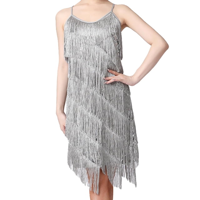 Vestidos de para mujer Salón de baile Samba Tango Traje de baile Vestido elegante Ropa de baile Lentejuelas Borlas Vestido de para , l L Yinane Vestidos Flapper de mujer