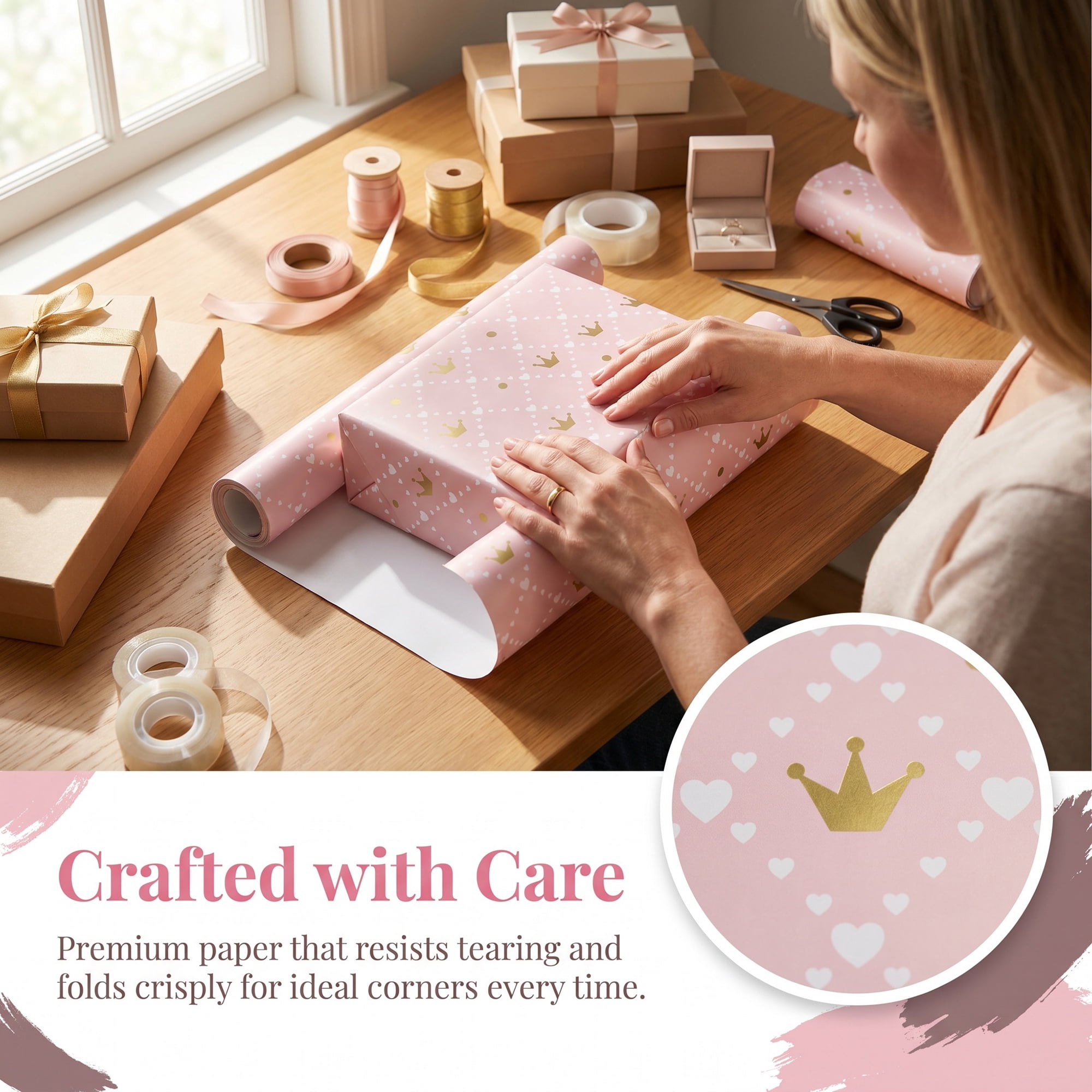 Unique Bargains Crown Patterned Luxury Gift Wrapping Paper for Occasions Pink 39.4"x 27.6"