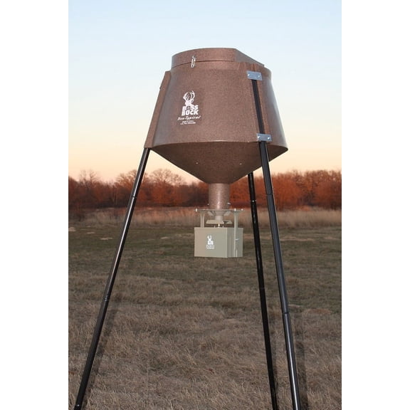 BOSS BUCK 350 LB Deer Feeder / Hunting Durable Lightweight Plastic UV Protected Windproof Waterproof with 12V Spinner Automatic Delivery System & Multi-Piece Round Legs