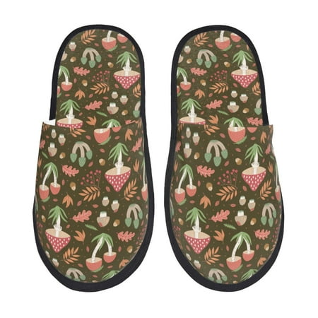 Balery Mushrooms And Autumn Leaves Slient Indoor Furry Fleece Comfort House Shoes Soft Non-Slip Home Shoes Cotton slippers House Slippers-- Large