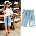 thumbnail image 2 of Tiny Harbor Girls Shorts Summer Thin Elastic Waist Letter Print Casual Pockets Bermuda Shorts Light Blue 9-10Years, 2 of 4