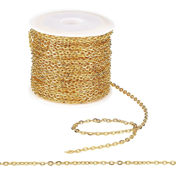 Cadenas de hierro dorado de 9,7 m para collares, eslabones planos en forma de O, para joyería artesanal, para hacer collares, pulseras y joyas, 3 x 2,2 x 0,6 mm.