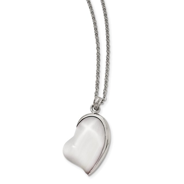 Collier Cœur Il de Chat Blanc Poli en Acier Inoxydable 20 Po